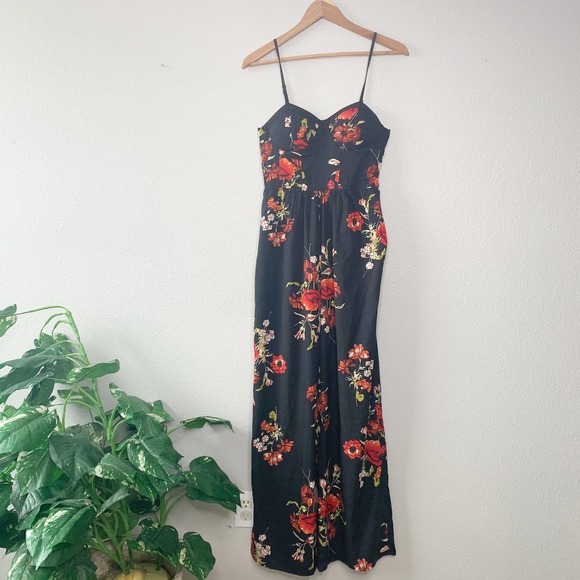Band of Gypsies Pants - Band of Gypsies Black Red Floral Jumpsuit S